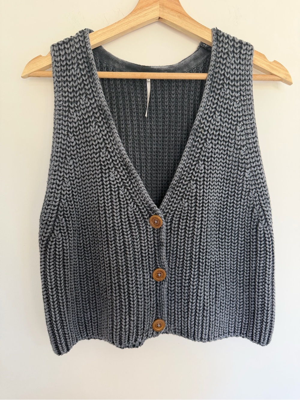 Free People close to me Gray Chunky V-Neck Button Front Sweater Vest